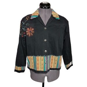 VTG 90s Y2K Boho Southwestern Embroidered Beaded Jacket Women's L/XL B-41